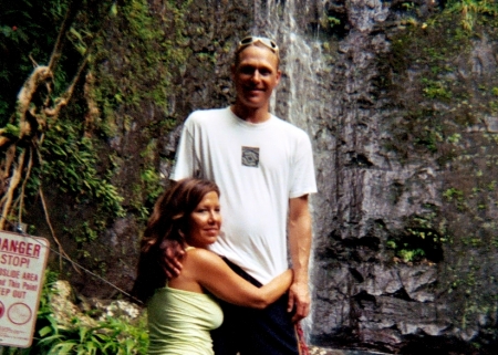 At the falls at the big island. He's not that tall.