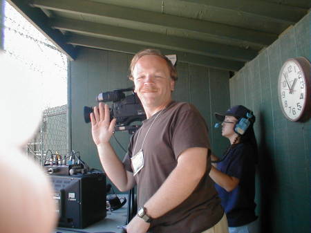 Inside the press box  during a shoot in Sacramento