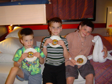 Our three boys:  (left to right)  Jacob, Jason and Justin, on our family vacation - Feb. '05