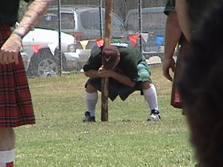 Preparing for the caber toss