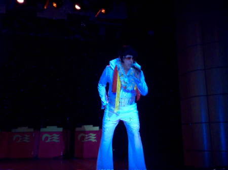 Ron as Elvis on stage of the Diamond Princess Cruise Ship May 06