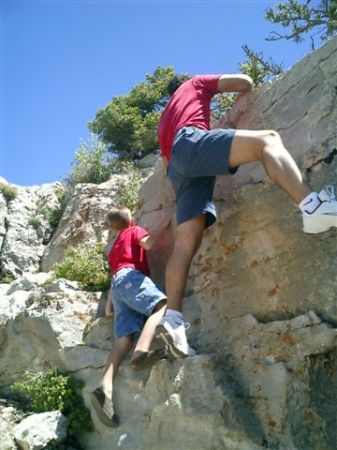 Dad and Connor "Rock Climbing"