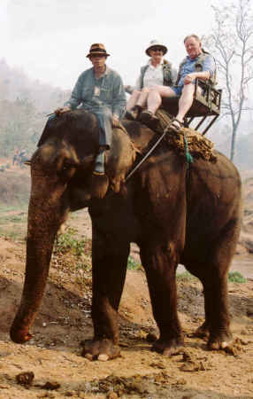 Us on elephant in Thailand (2004)