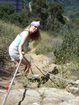 Scaling the cliff to get to the Hollywood sign.