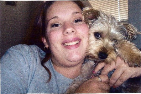 My stepdaughter Misty and my Yorkie Terrior mix Milly