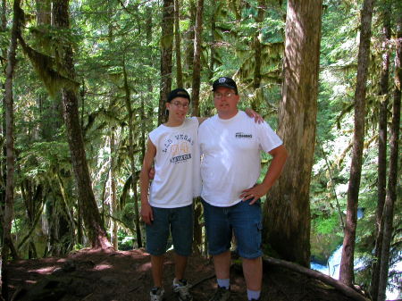 My son Kevin and I after hiking in the Oregon woods.