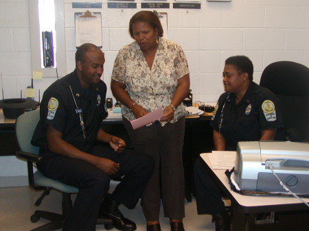 Phyllis (center) at work July, '07