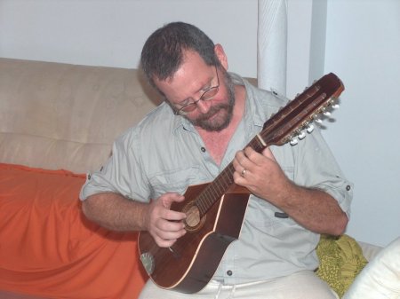 Playing the mandolin