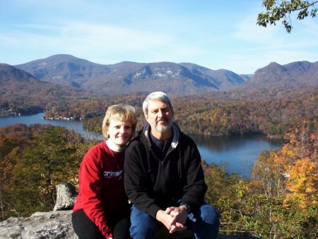 Rick and me up the hill from our vacation home at Lake Lure, NC (Nov 2005)