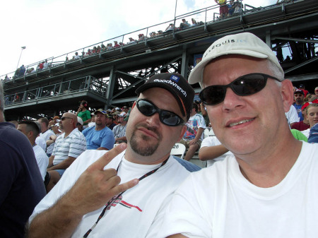 Me and my friend James watching a Nascar race over at the Talladega Motor Speedway.