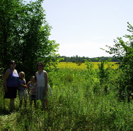 Mom, Sadie, Isabella, and Melanie by the sunflower field