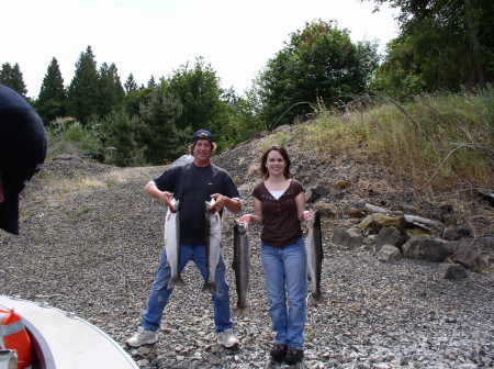 Kim and I steel head fishing