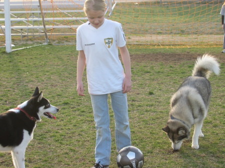 My soccer star with the dogs