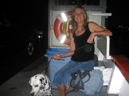 Caroline and her dog Maya on the Balboa Ferry in Newport