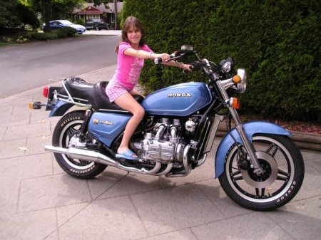 Sarah on my recently restored naked Goldwing