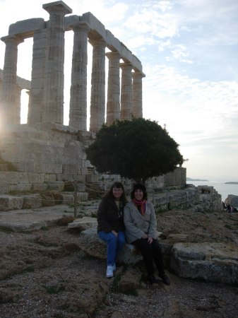 Kathy and My friend Lorraine by the Temple of Poseidon