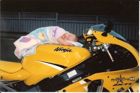 Baby Blue Savannah on Daddy's Bike