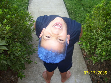 my crazy baby with his blue hair!!!