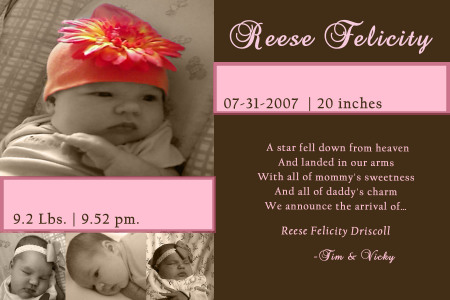 Reese Felicity Driscoll, our newest addition