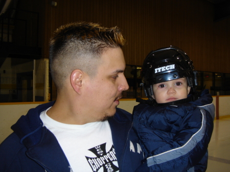 Aiden and I on the ice (19mos old)