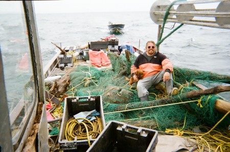 HANIBAL (DACHSHUND) AND I AT WORK TRAP-NETTING