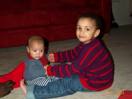 George and Henry in Grandma's sweaters