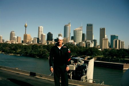 On the flight deck of the Kitty Hawk. 1st day in Sydney, Australia, 2001