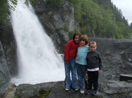 Gilpin Kids, waterfall in Kodiak, Alaska