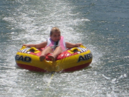 Casey tubing on Bartlett Lake