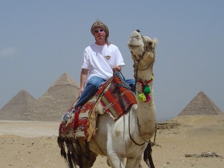 Tom in Cairo, Egypt in front of the Great Pyramids in Giza