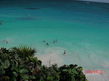 Tulum - beach at bottom of cliff.