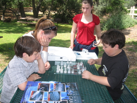 Kids playing chess at the park