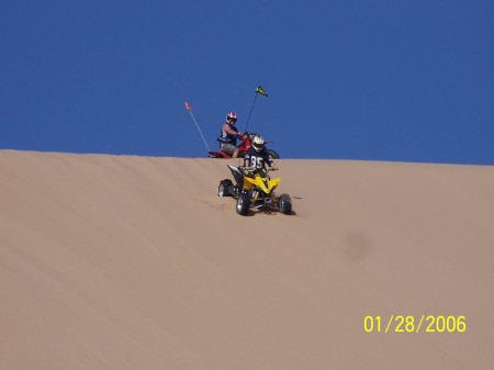 My wife comming down the dune