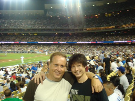 My son Justin & I at a Dodger game.