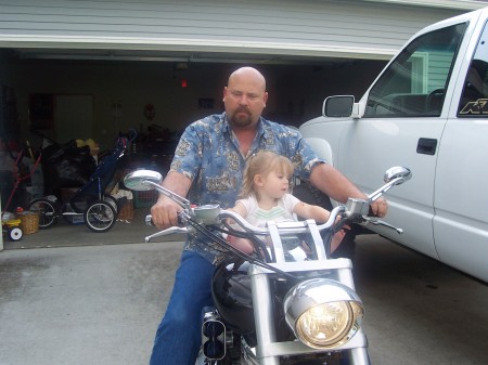 Jim and Gracie on the Motor bike