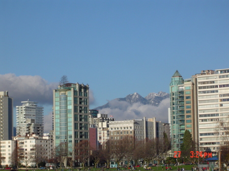 Vancouver with wisps of clouds.