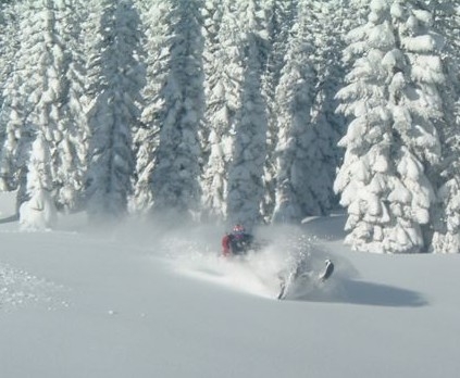 Deep powder snowmobiling in the back country