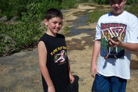 Nate and Josh with frog.