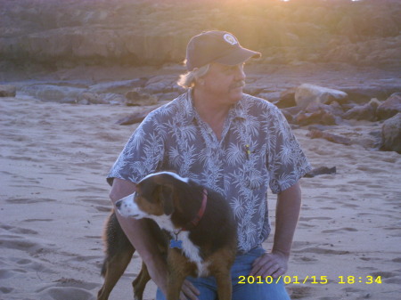Captain Mark and dog Keli at Salt Pond