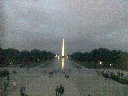 The Washington Monument at night.