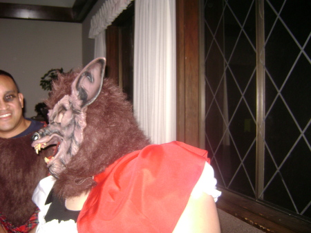 stacy wearing jose's wolf mask