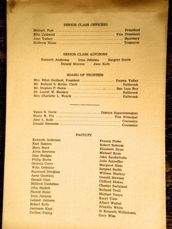 1963 Graduation Program (Back Cover)