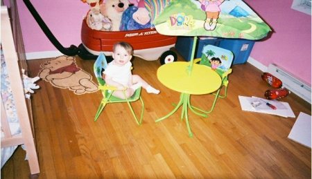 Making a mess in her room.