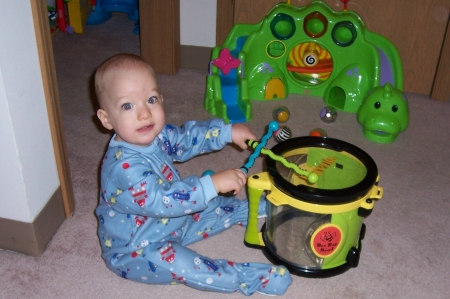 Lucas playing drums