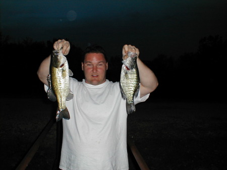 Fat Ass with a bass and a crappie about the same size.