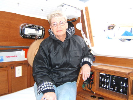 Patty on our son Rick's sail boat 2005