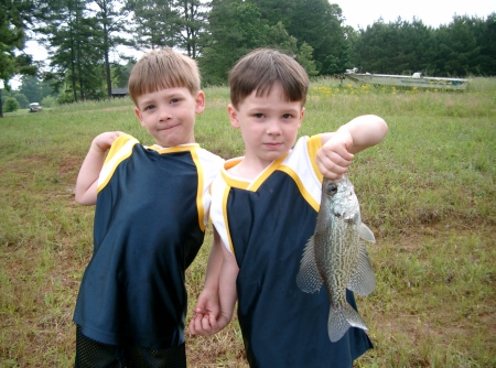 Tristan and Damian fishing.