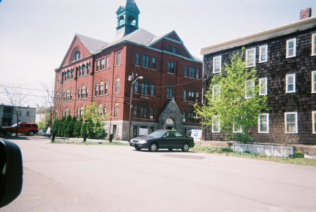 School from parking lot across the street