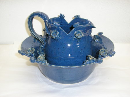 Flambe Blue Pitcher & Bowl Set