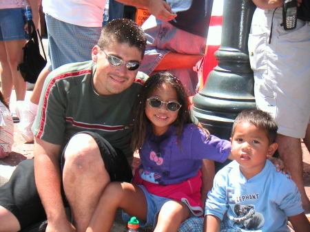 My son Airian and his kids at Fiesta Parade, SB